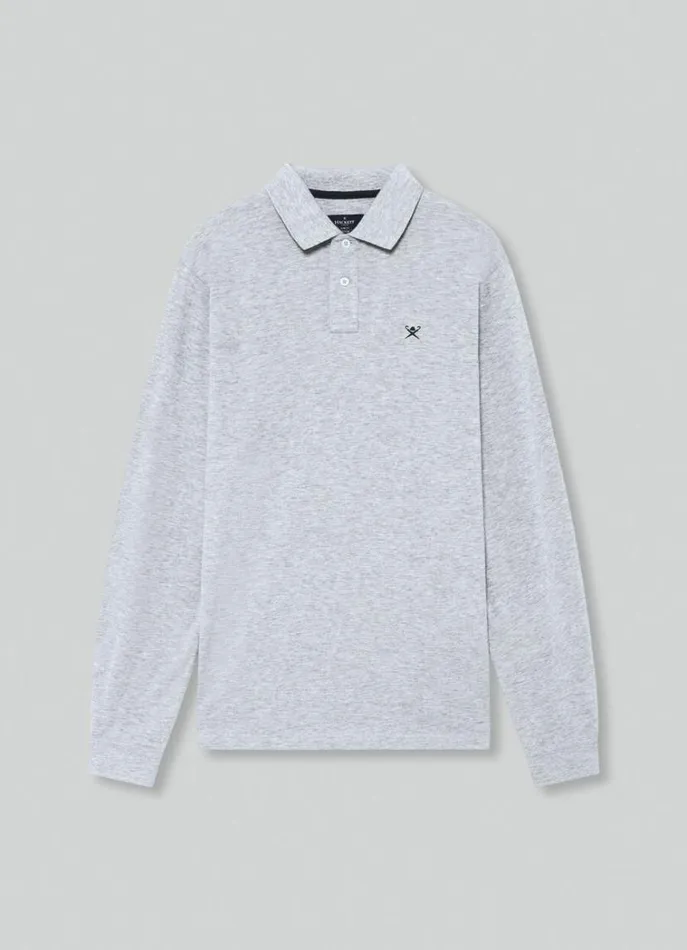 Men Polo Shirts Hackett London Slim Fit Long Sleeve Polo Light Grey Marl