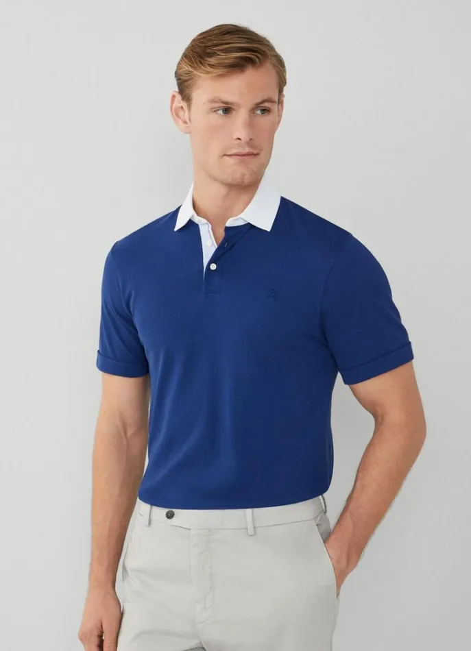 Men Polo Shirts Hackett London Slim Fit Polo Shirt With Contrast Collar Blue Print