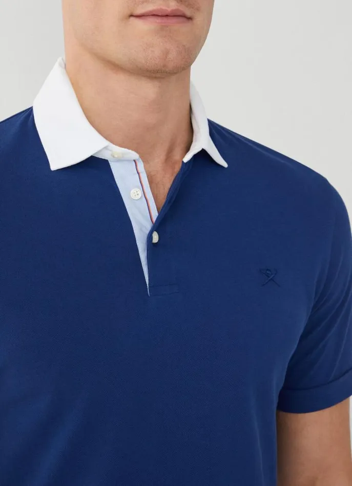Men Polo Shirts Hackett London Slim Fit Polo Shirt With Contrast Collar Blue Print