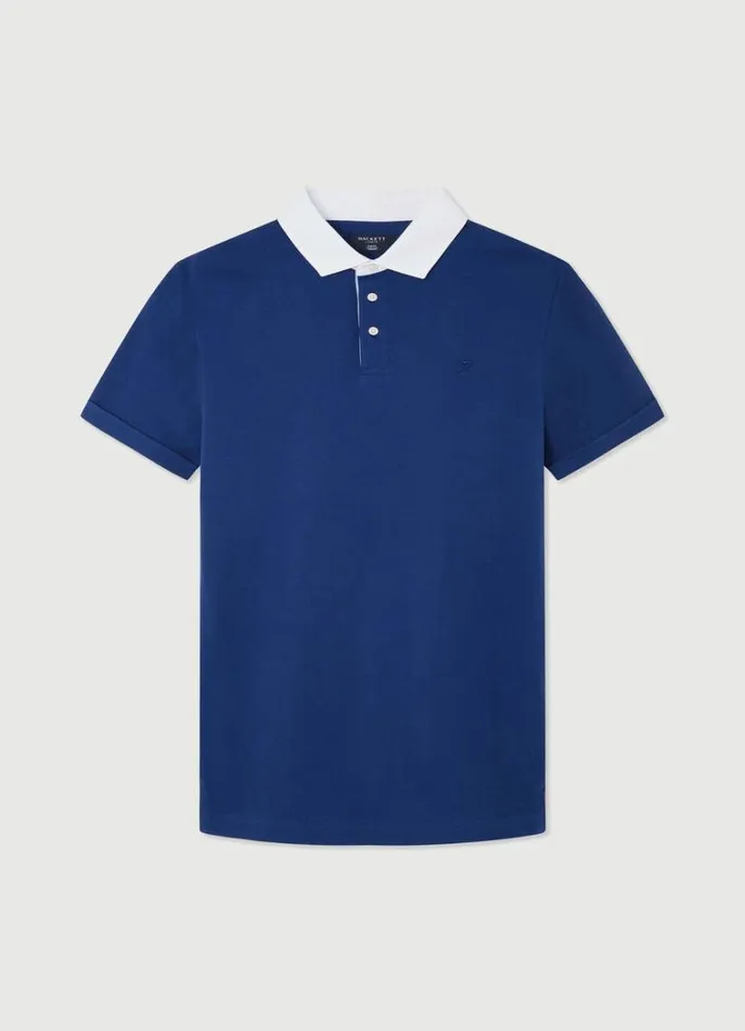 Men Polo Shirts Hackett London Slim Fit Polo Shirt With Contrast Collar Blue Print