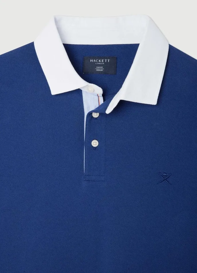 Men Polo Shirts Hackett London Slim Fit Polo Shirt With Contrast Collar Blue Print