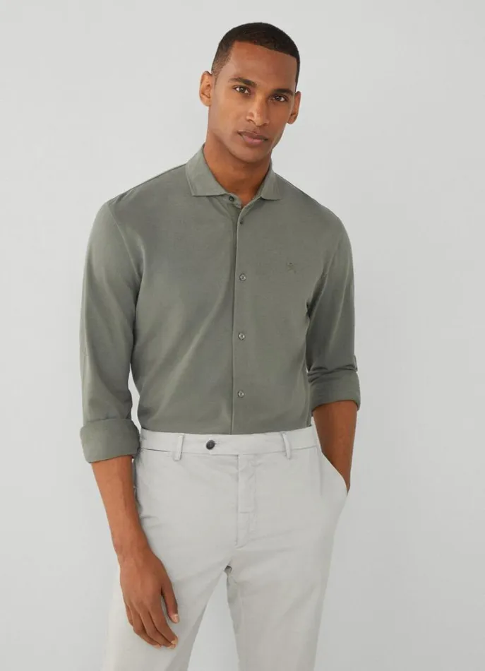 Men Polo Shirts Hackett London Slim Fit Stretch Piqu Shirt Khaki