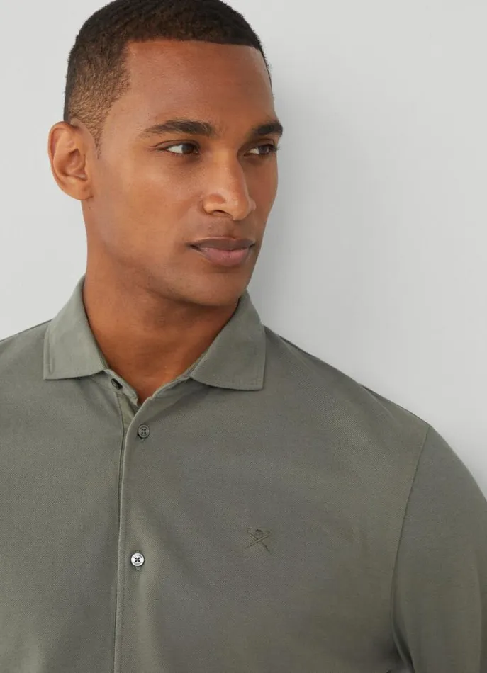 Men Polo Shirts Hackett London Slim Fit Stretch Piqu Shirt Khaki