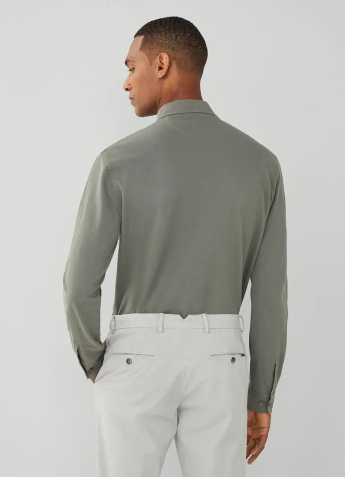 Men Polo Shirts Hackett London Slim Fit Stretch Piqu Shirt Khaki