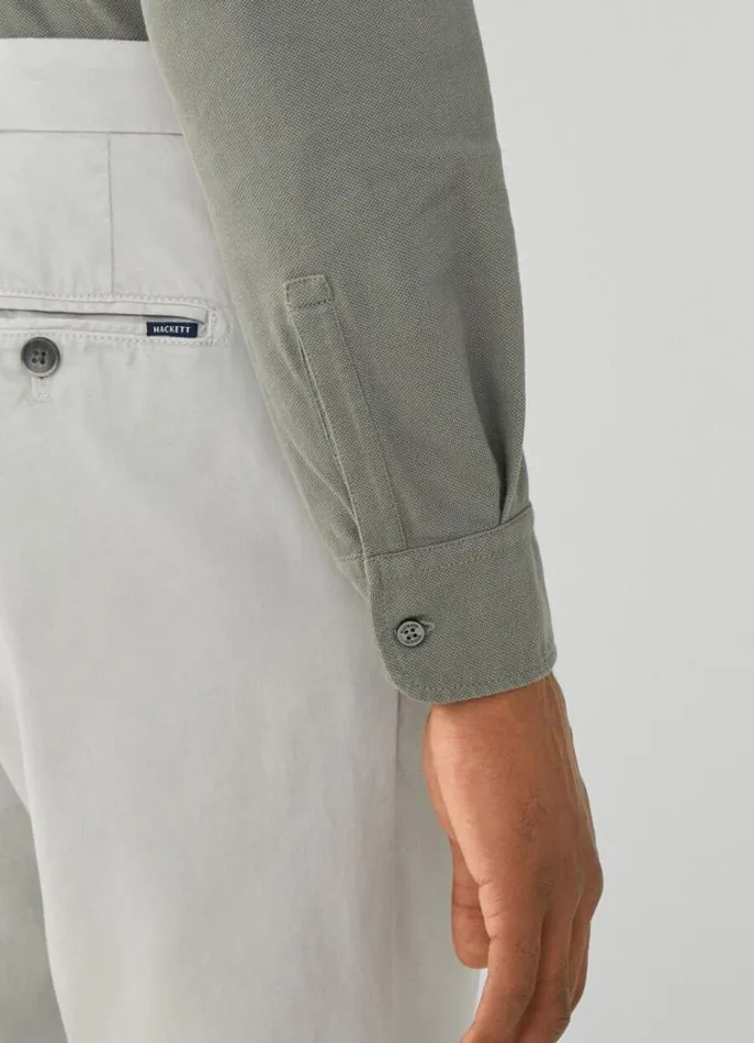 Men Polo Shirts Hackett London Slim Fit Stretch Piqu Shirt Khaki