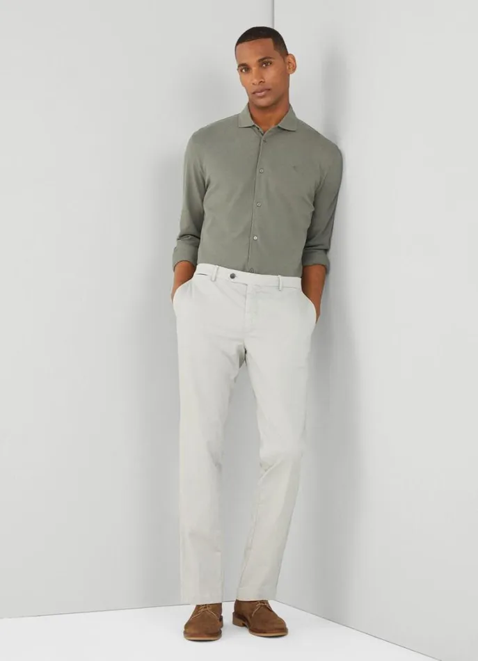Men Polo Shirts Hackett London Slim Fit Stretch Piqu Shirt Khaki