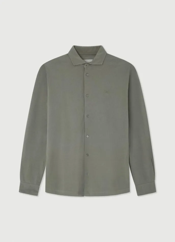 Men Polo Shirts Hackett London Slim Fit Stretch Piqu Shirt Khaki