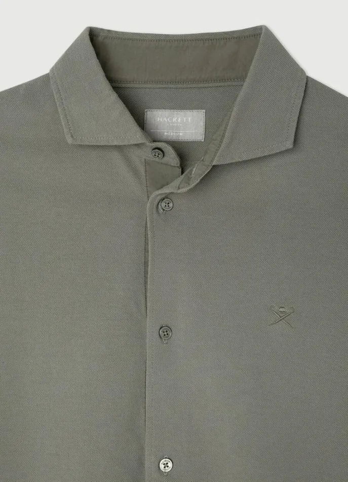 Men Polo Shirts Hackett London Slim Fit Stretch Piqu Shirt Khaki