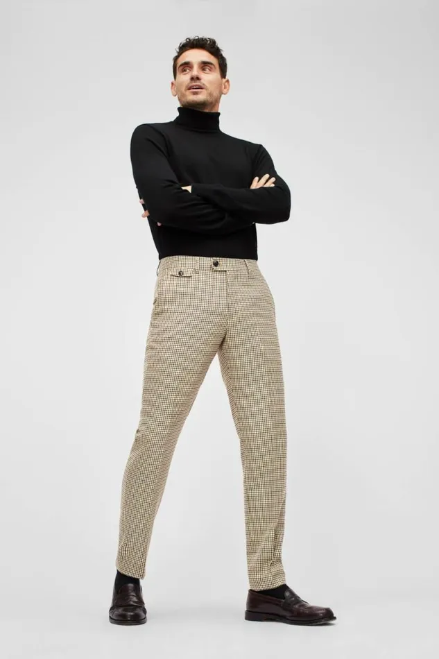 Men Premium Wool Trousers Khaki Check Bonobos Dress Pants