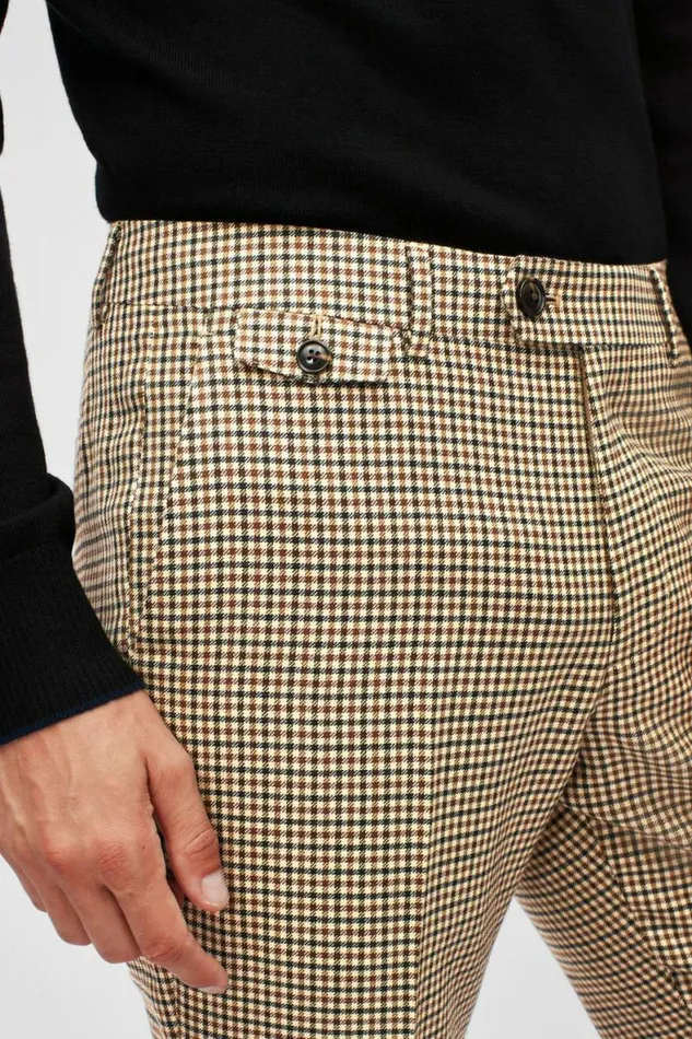 Men Premium Wool Trousers Khaki Check Bonobos Dress Pants