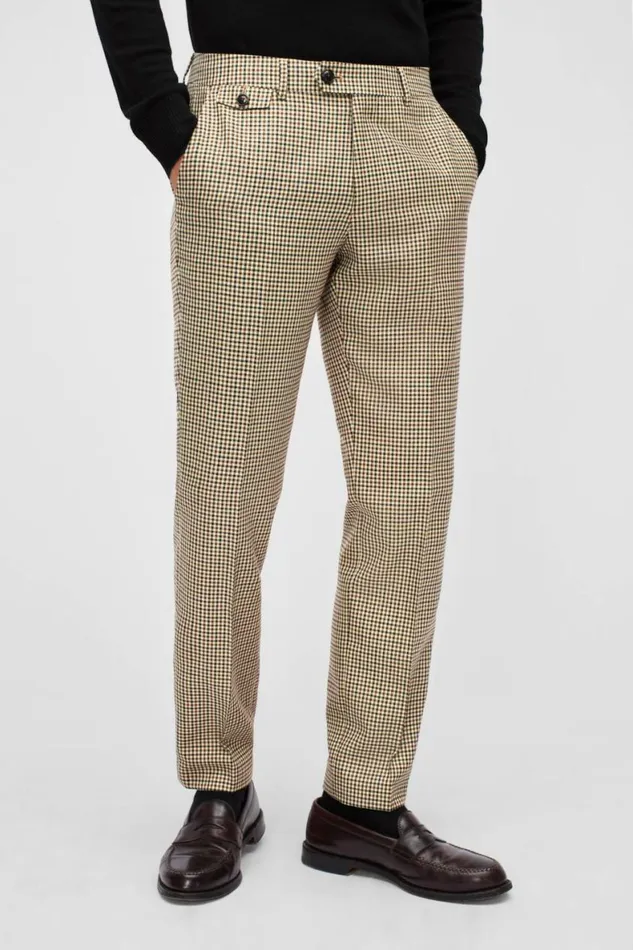 Men Premium Wool Trousers Khaki Check Bonobos Dress Pants