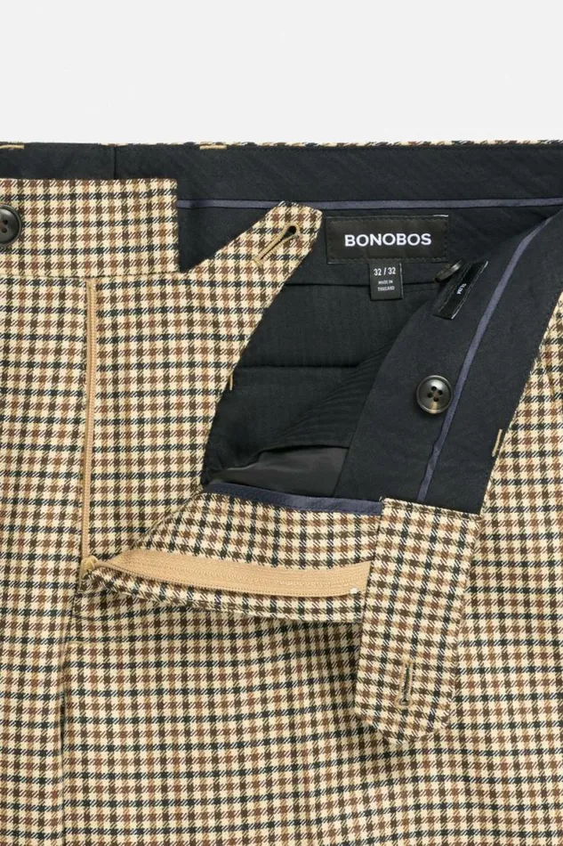 Men Premium Wool Trousers Khaki Check Bonobos Dress Pants