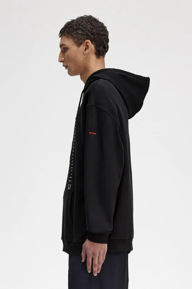 Men Raf SimonsPrinted Hooded Sweatshirt Black Fred Perry Sweatshirts