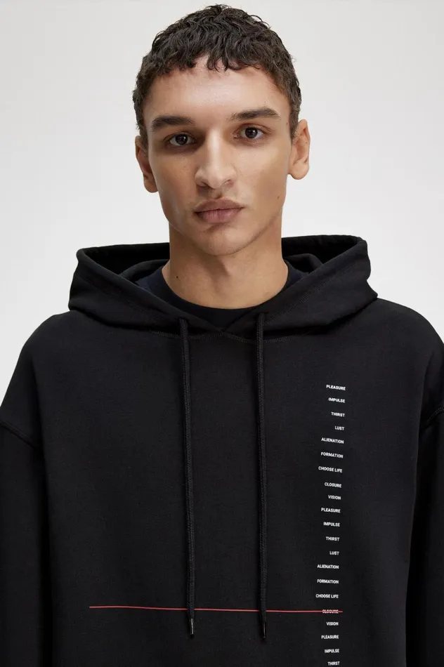 Men Raf SimonsPrinted Hooded Sweatshirt Black Fred Perry Sweatshirts