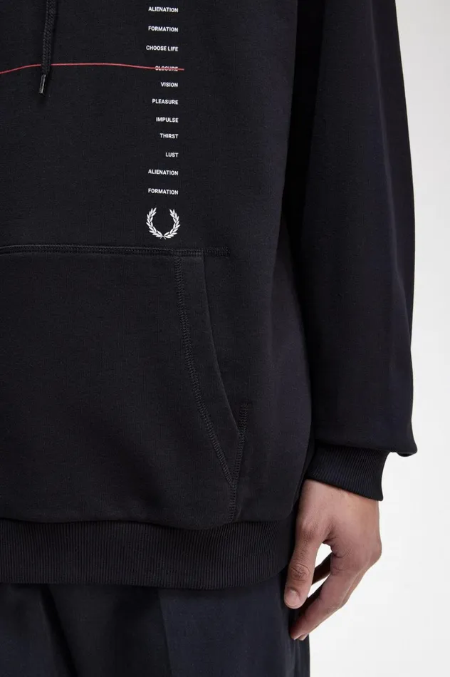 Men Raf SimonsPrinted Hooded Sweatshirt Black Fred Perry Sweatshirts