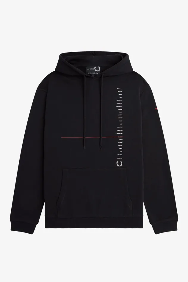 Men Raf SimonsPrinted Hooded Sweatshirt Black Fred Perry Sweatshirts
