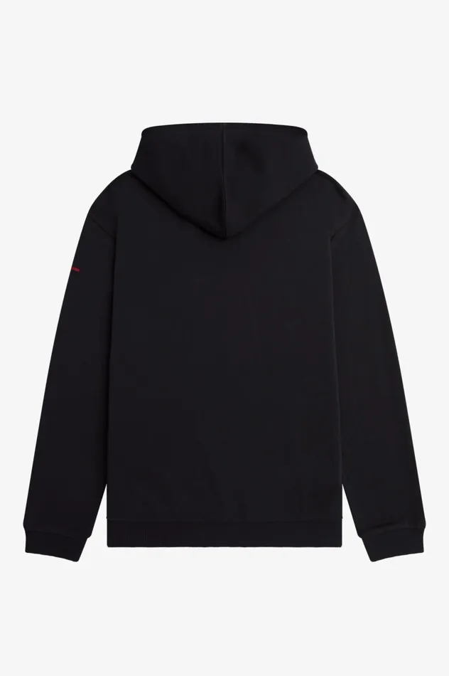 Men Raf SimonsPrinted Hooded Sweatshirt Black Fred Perry Sweatshirts