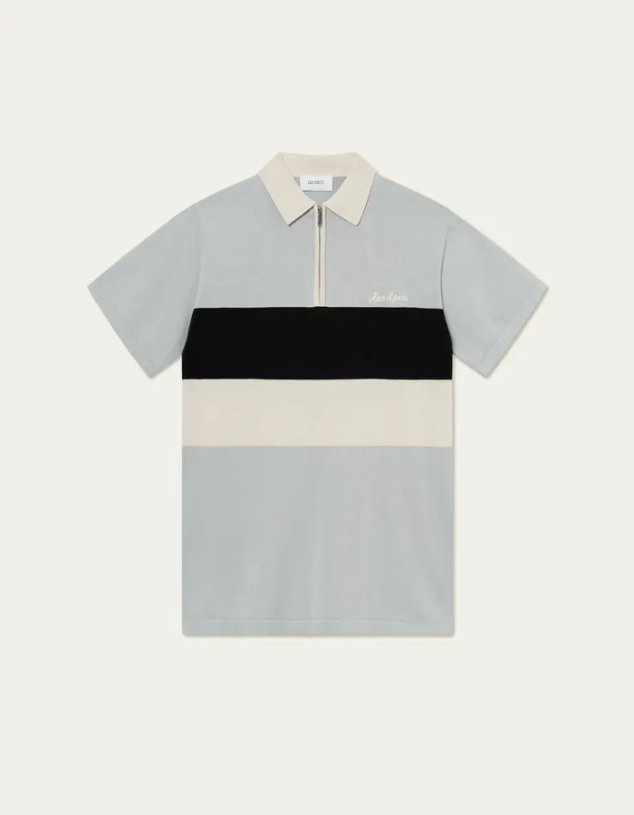 Men Raul Knitted Polo 8211 Pearl BlueIvory Les Deux Knitwear