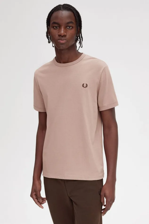 Men Ringer TShirt Dark Pink Fred Perry TShirts