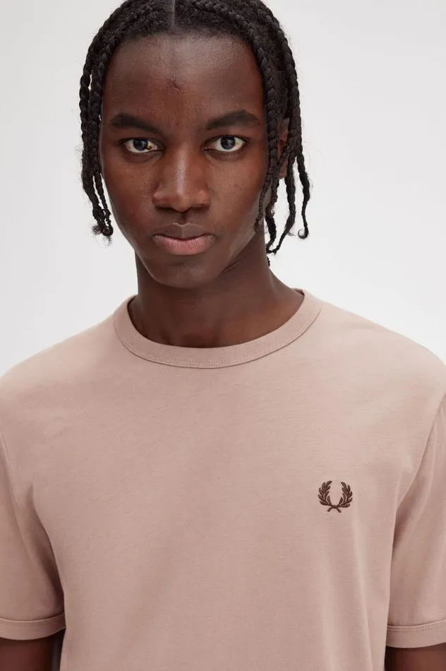 Men Ringer TShirt Dark Pink Fred Perry TShirts