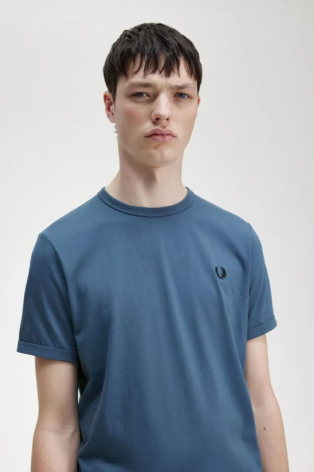 Men Ringer TShirt Midnight Blue Fred Perry TShirts