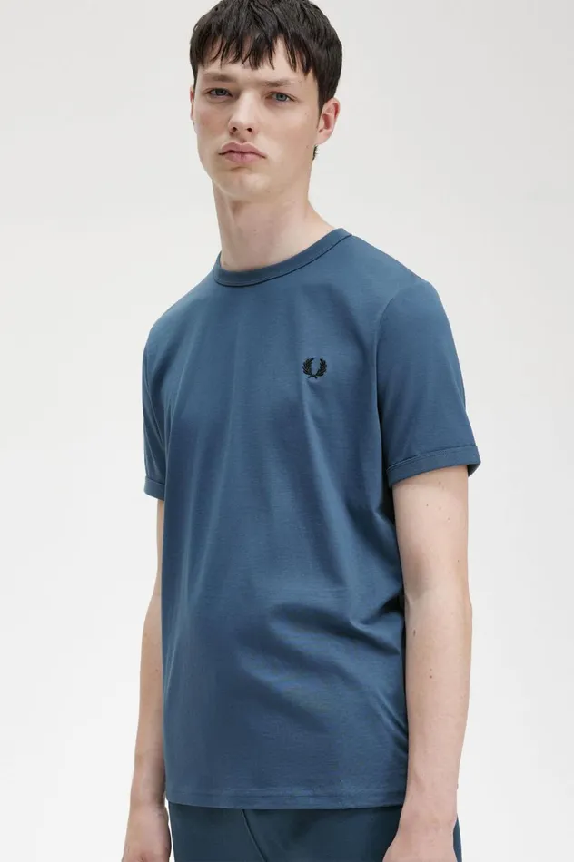 Men Ringer TShirt Midnight Blue Fred Perry TShirts