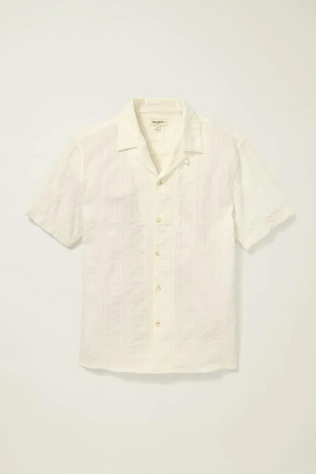 Men Riviera Cabana Shirt White Braided Texture Stripe Bonobos Casual Shirts