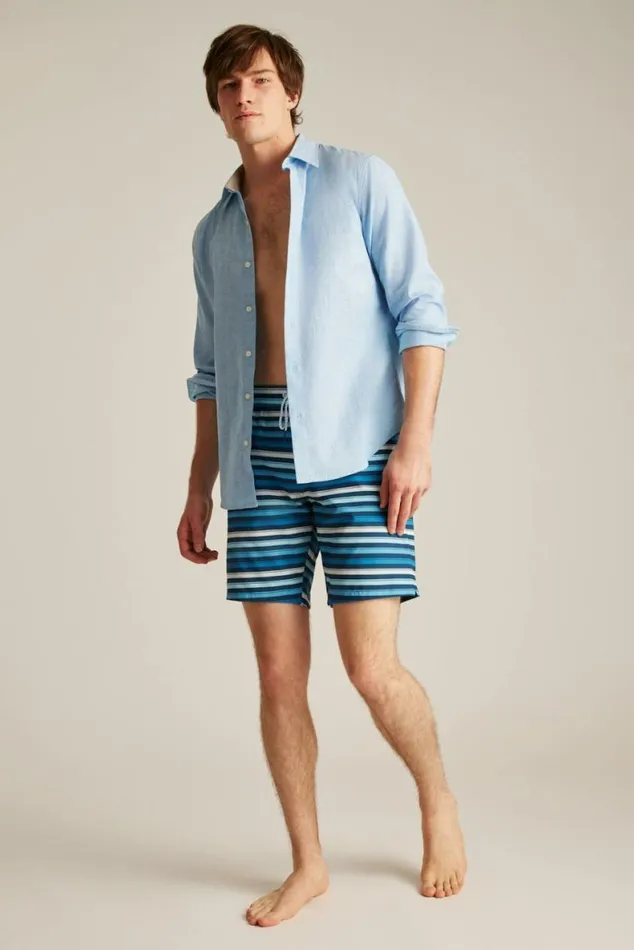 Men Riviera Recycled Swim Trunks Blue Vargas Stripe Bonobos Swim Trunks