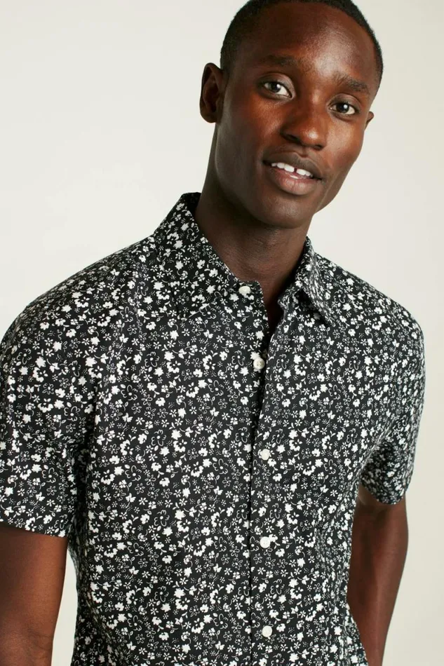 Men Riviera Short Sleeve Shirt Black Weekend Floral Bonobos Short Sleeve Shirts