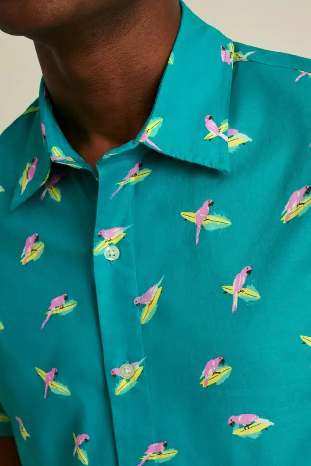 Men Riviera Short Sleeve Shirt Blue And Pink Surfing Parakeets Bonobos Short Sleeve Shirts