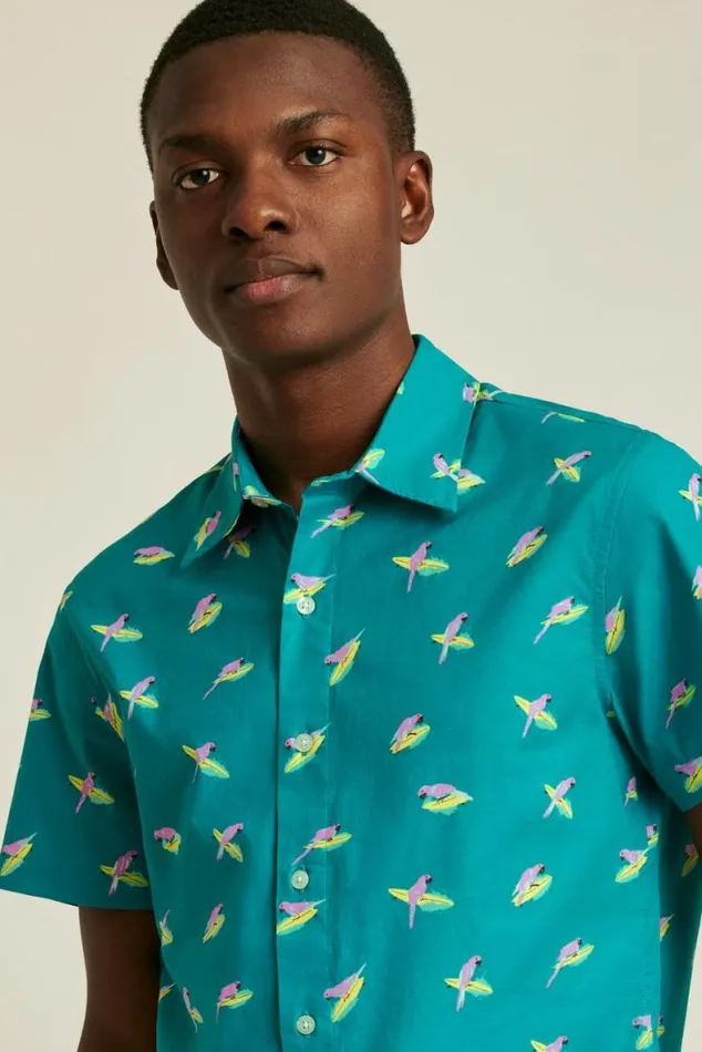 Men Riviera Short Sleeve Shirt Blue And Pink Surfing Parakeets Bonobos Short Sleeve Shirts