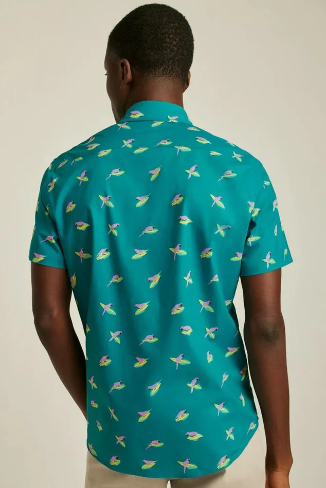 Men Riviera Short Sleeve Shirt Blue And Pink Surfing Parakeets Bonobos Short Sleeve Shirts