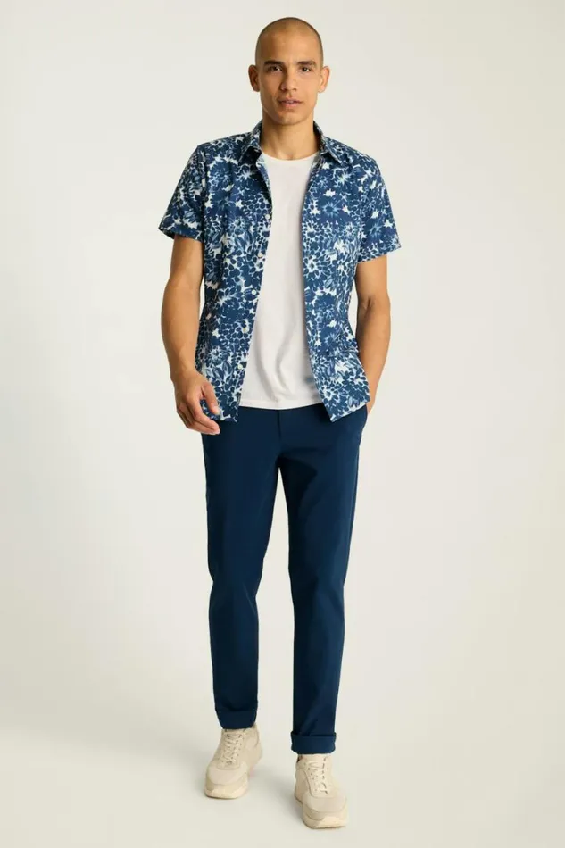 Men Riviera Short Sleeve Shirt Blue And White Floral Bonobos Casual Shirts
