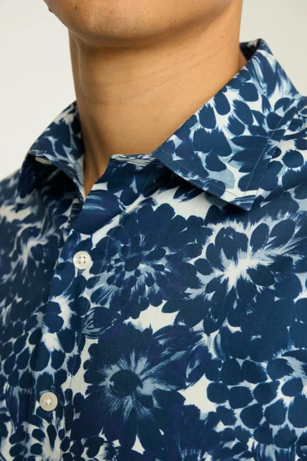 Men Riviera Short Sleeve Shirt Blue And White Floral Bonobos Casual Shirts