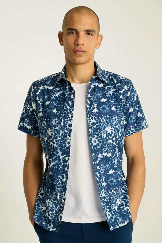 Men Riviera Short Sleeve Shirt Blue And White Floral Bonobos Casual Shirts