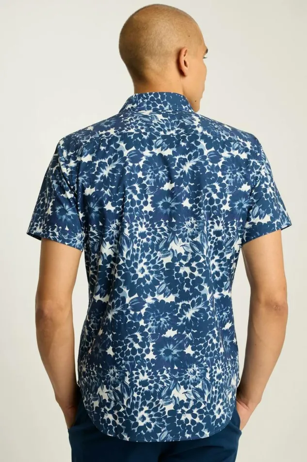 Men Riviera Short Sleeve Shirt Blue And White Floral Bonobos Casual Shirts