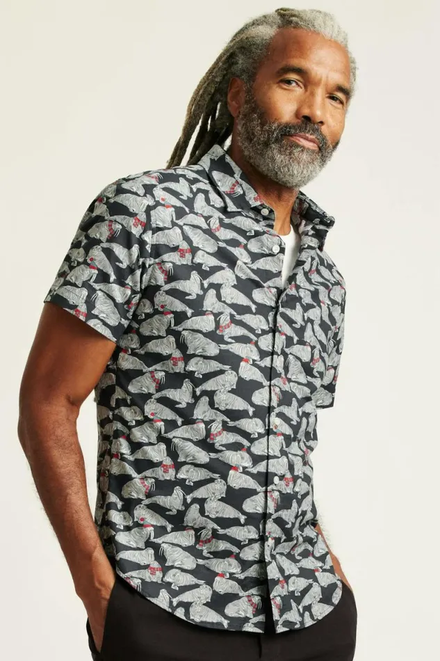 Men Riviera Short Sleeve Shirt Blue Winter Walrus Bonobos Short Sleeve Shirts