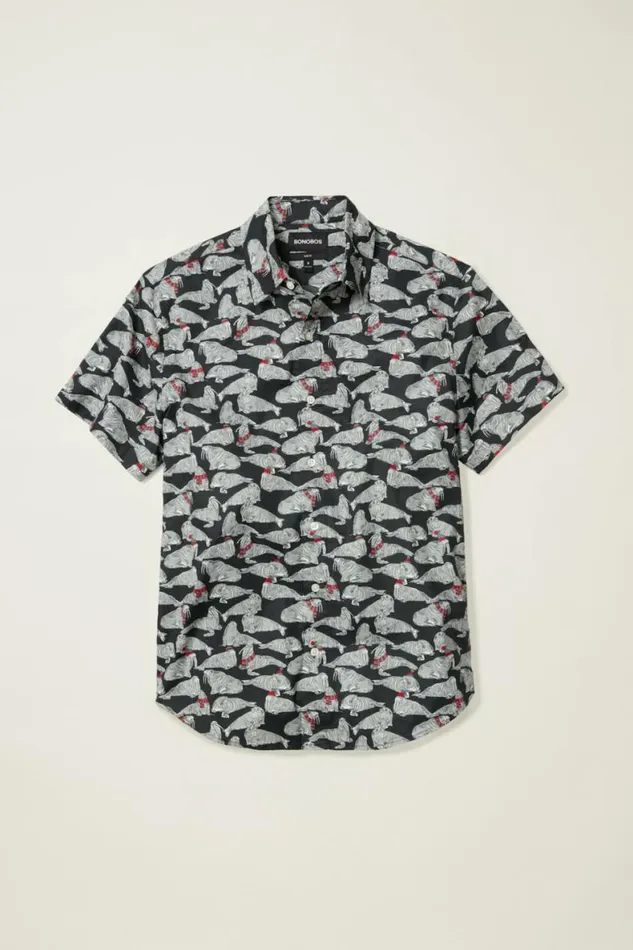 Men Riviera Short Sleeve Shirt Blue Winter Walrus Bonobos Short Sleeve Shirts