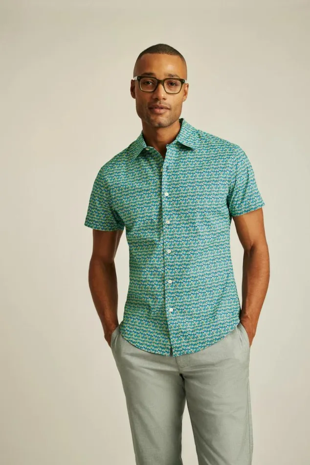 Men Riviera Short Sleeve Shirt Navy Coral Fields Bonobos Short Sleeve Shirts