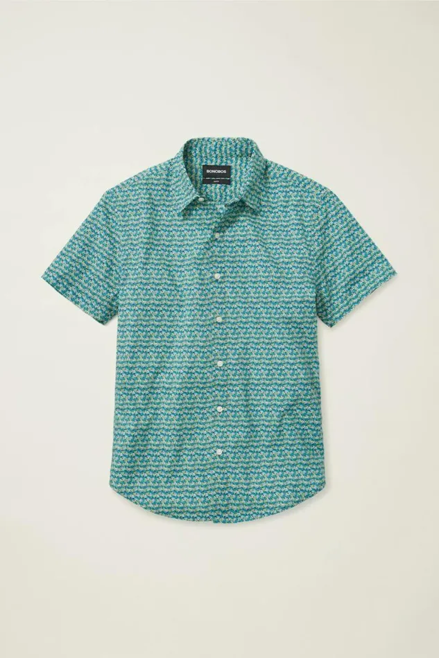 Men Riviera Short Sleeve Shirt Navy Coral Fields Bonobos Short Sleeve Shirts