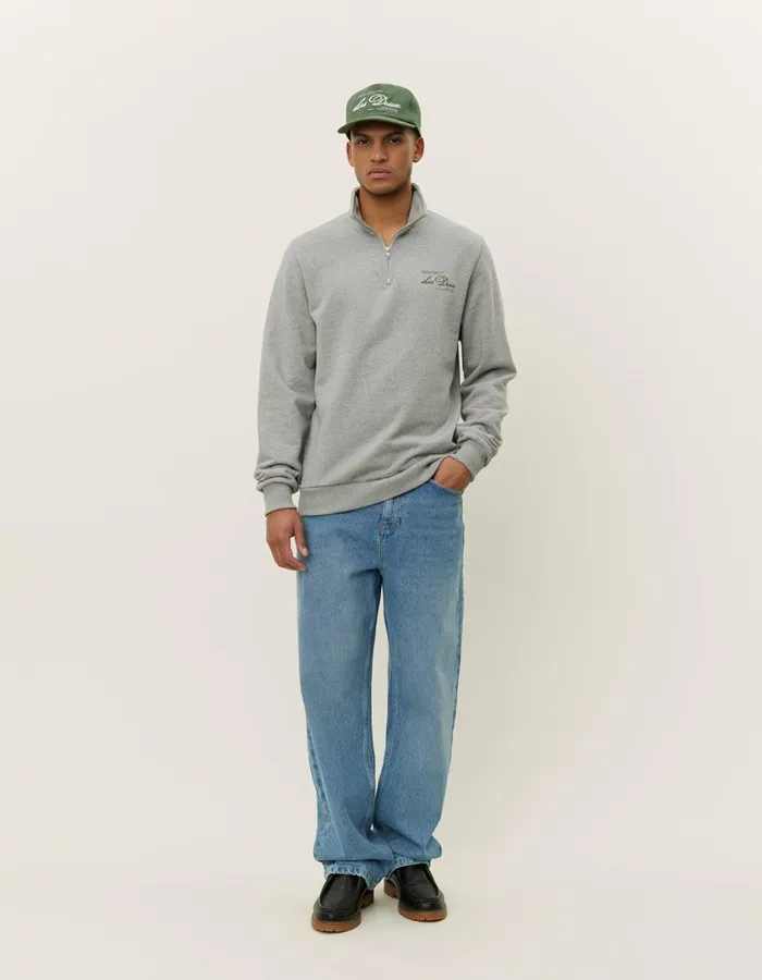 Men Scandinavian HalfZip Sweatshirt 8211 Light Grey MelangeChive Green Les Deux HoodiesSweatshirts Men Scandinavian HalfZip Sweatshirt 8211 Light Grey MelangeChive Green Les Deux HoodiesSweatshirts