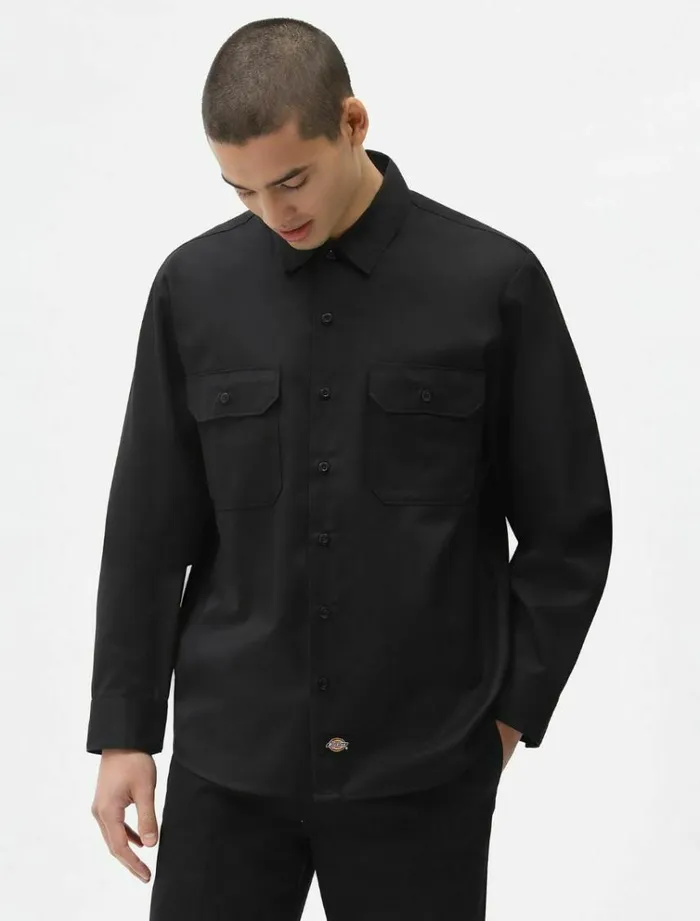 Men Shirts Dickies Long Sleeve Work Shirt Black