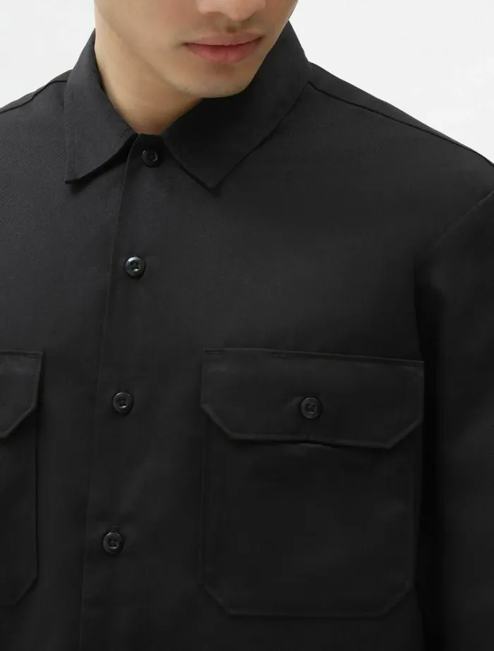 Men Shirts Dickies Long Sleeve Work Shirt Black