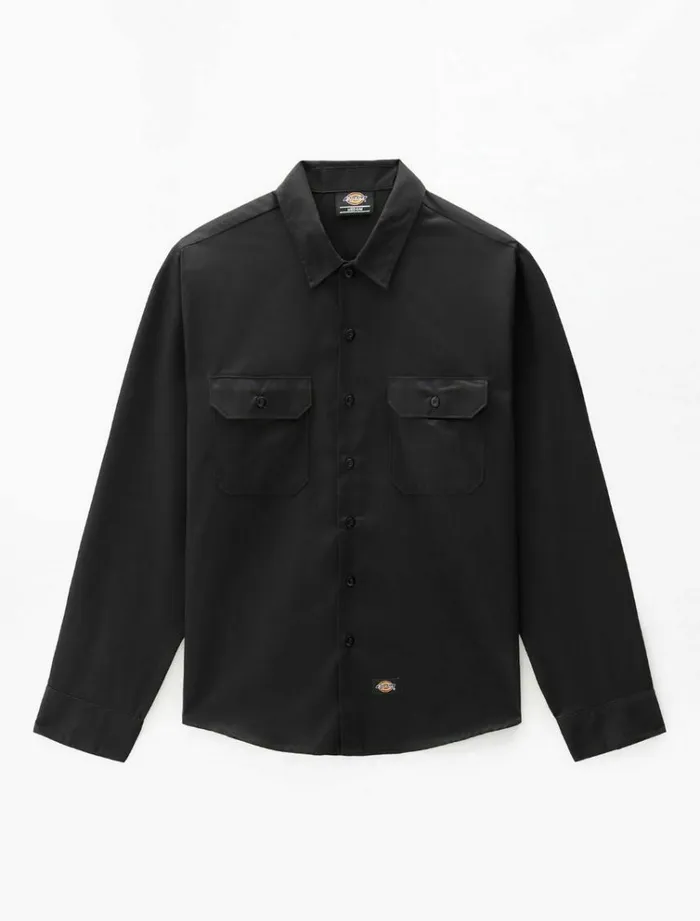 Men Shirts Dickies Long Sleeve Work Shirt Black