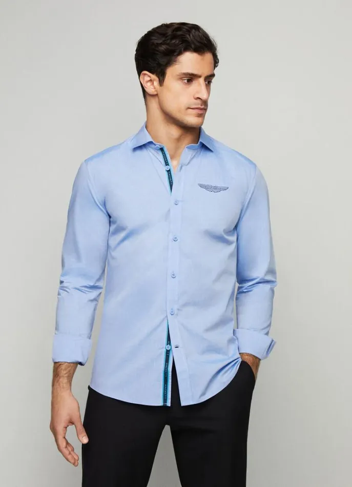 Men Shirts Hackett London Aston Martin Poplin Shirt Chambray Blue