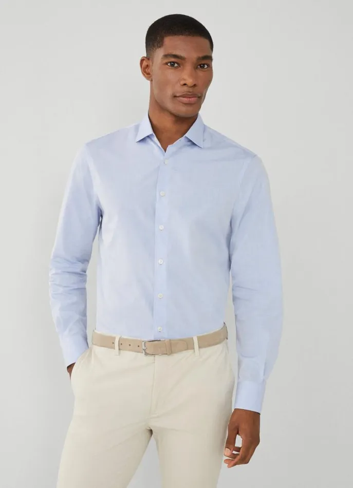 Men Shirts Hackett London Classic Fit Poplin Shirt Blue