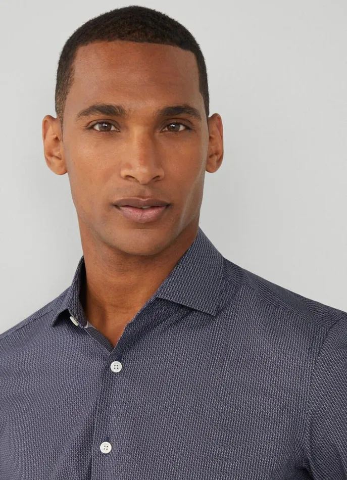 Men Shirts Hackett London Slim Fit Geometric Design Shirt Navy