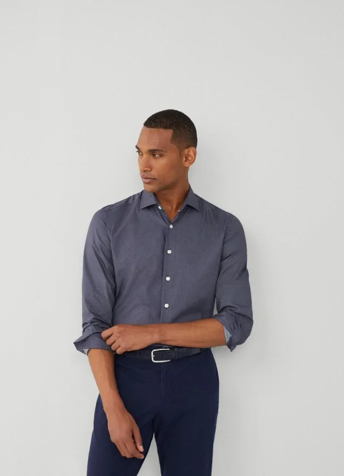 Men Shirts Hackett London Slim Fit Geometric Design Shirt Navy