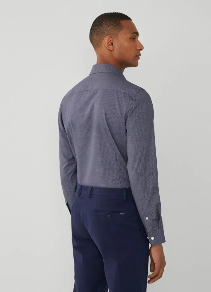 Men Shirts Hackett London Slim Fit Geometric Design Shirt Navy