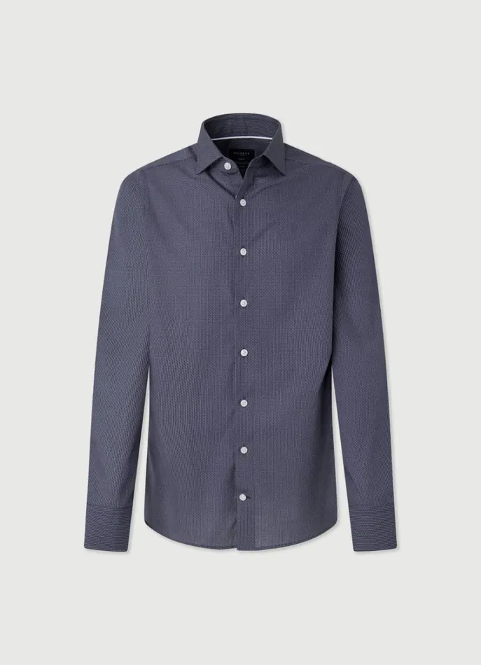 Men Shirts Hackett London Slim Fit Geometric Design Shirt Navy